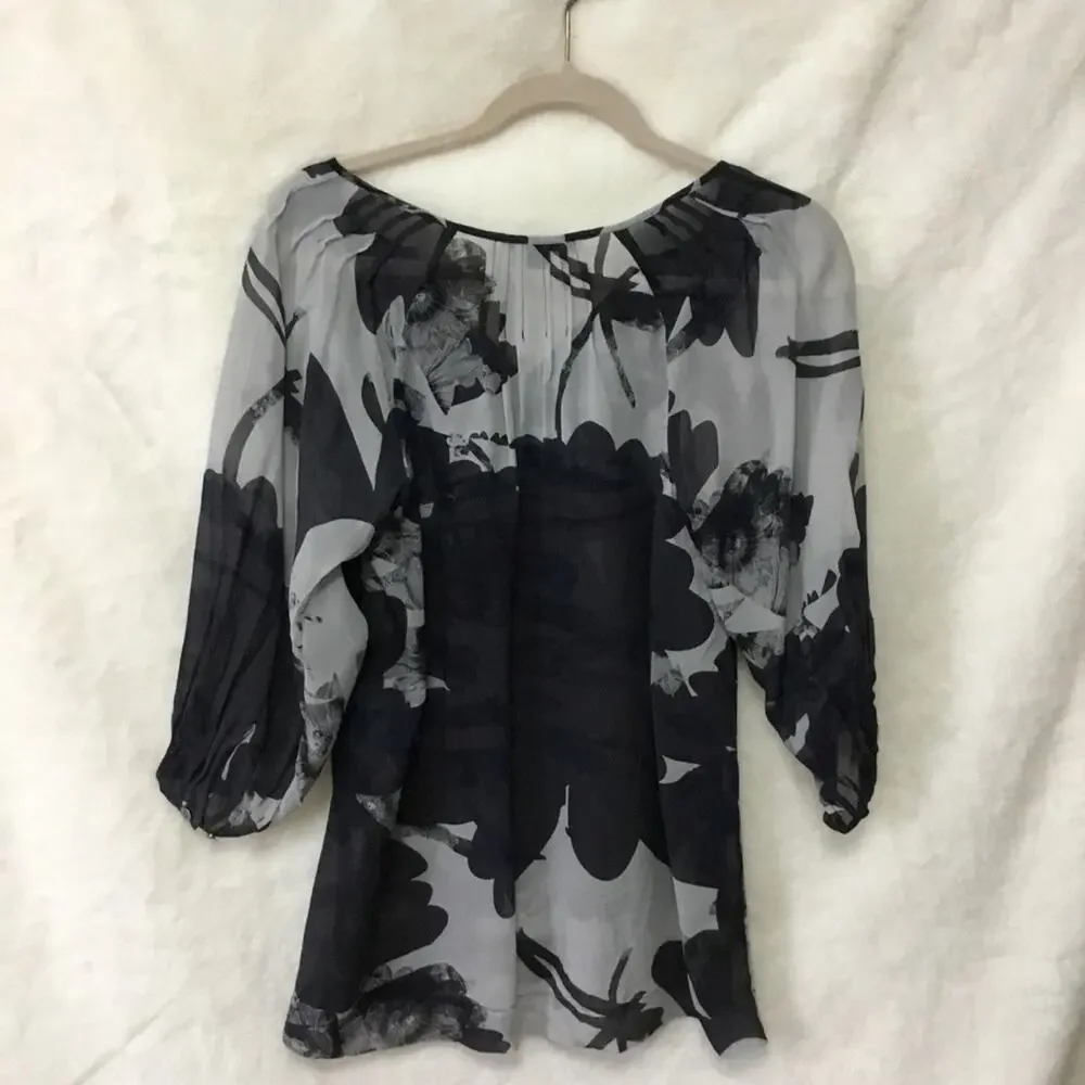 Banana Republic Black Flower Sheer Long Sleeve - Picture 5 of 7